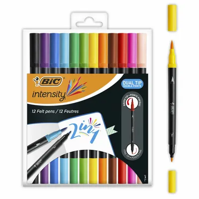 Produktbild von BIC 989695, Schwarz, Blau, Braun, Grün, Hellblau, Hellgrün, Orange, Pink, Violett, Rot, Violett, Gelb, Schwarz, 12 Farben, Pinsel/feine Spitze, 0,7 mm, 12 Stück(e)