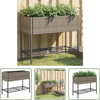 Produktbild von The Living Store Pflanzkübel mit Ablage Grau Poly Rattan