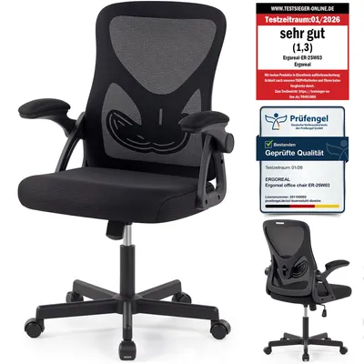 Produktbild von Bürostuhl ergonomisch – Schreibtischstuhl Netz, Lendenstütze 150kg-Schwarz