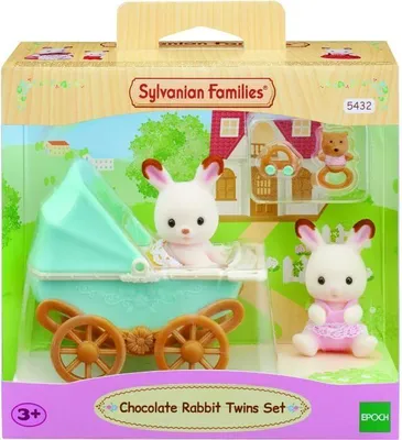 Immagine prodotto di Sylvanian Families Coniglietti di cioccolato gemelli con passeggino doppio, 2 sonagli, ciuccio, biberon