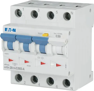 Produktbild von Eaton FI/LS-Kombischalter 20mA 30mA 3N-polig Eaton mRB4-20/3N/C/003-A, 1 Stk.