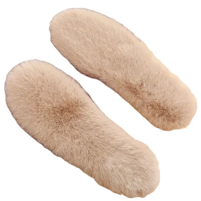 Produktbild von 1 Paar Uni-Einlegesohlen aus weichem, schweißabsorbierendem Plüsch, einfarbig, Anti-Pilling, verdicktes, flauschiges Kunstkaninchenfell, ideal für Stiefel und den täglichen Gebrauch