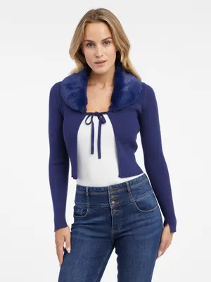 Produktbild von Orsay Blaue Damen Strickjacke mit Kunstfell 511197533000__S