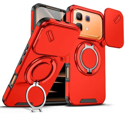 Obrázek produktu pro Dvouvrstvé pouzdro pro Infinix Note 60 / Note 60 Pro, posuvným krytem fotoaparátu a magnetickým kroužkovým stojánkem Červený