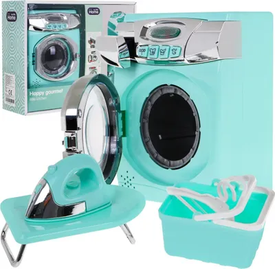 Produktbild von Großes Set aus Waschmaschine, Wäschekorb, Bügelbrett