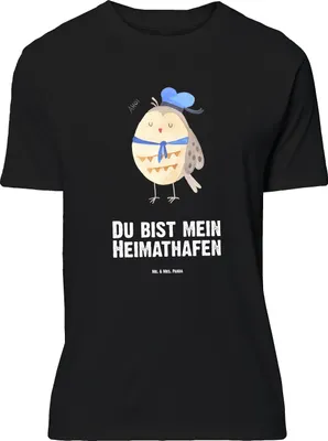 Produktbild von Mr. & Mrs. Panda Größe L T-Shirt Eule Matrose - Schwarz - Geschenk, Heimathafen, Tshirt, Shirt, Ehe, Freundin, mit Spruch, Kapitän