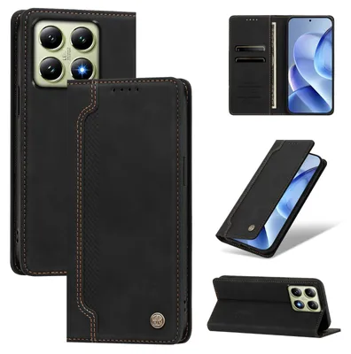 Produktbild von Handyhülle für Xiaomi 14T, Leder Wallet Klapphülle mit Standfunktion, Stoßfeste Schutzhülle Schwarz