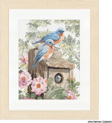 Produktbild von Lanarte Kreuzstichset "Blaue Vögel Zählstoff", Zählmuster
