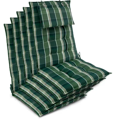 Produktbild von Beautissu 5er Set Sun-HL Hochlehner Auflage 120x50x8cm Grün-Kariert