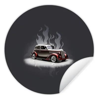 Produktbild von MuchoWow® Runde Wandtattoo - Wandsticker Tapete Aufkleber Auto - Weiß - Flammen - Vintage Ø 80 cm Selbstklebend und Repositionierbar - Wandaufkleber - Kreis - Mauerkreis - Wand Bilder - Wandsticker - Wohnzimmer Dekoration - Dekoration für die Wände - Aluminium - Babyzimmer