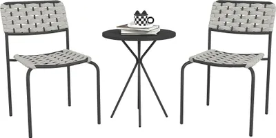 A two-chair and table set for outdoor use, presented on a white background.