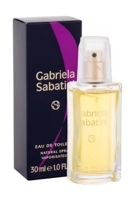 A bottle of Gabriela Sabatini Eau de Toilette and its packaging are displayed against a white background.