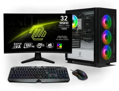 Immagine prodotto di Ryzen Gaming Bundle | AMD Ryzen 7 8700F | Nvidia GeForce RTX 5070 12GB | 32GB DDR5 RAM | 1TB NVMe SSD | Windows 11 | WiFi | MSI MAG 32" Curved WQHD Gaming Monitor 180Hz | Tastiera tedesca RGB di MSI | MSI Forge Mouse | Libre Office