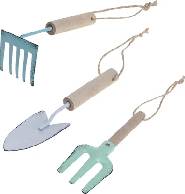 Produktbild von Dekohänger Gartenwerkzeuge Vintage Metall Holz Used-Look Deko, 3 Stück