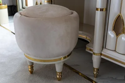Immagine prodotto di Sgabello rotondo Sgabello rotondo beige imbottito panca poggiapiedi Sgabello da camera da letto