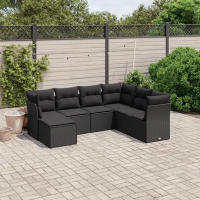 Produktbild von 7-tlg. Garten-Sofagarnitur - mit Kissen Schwarz Poly Rattan - Gartenmöbelset 3263211