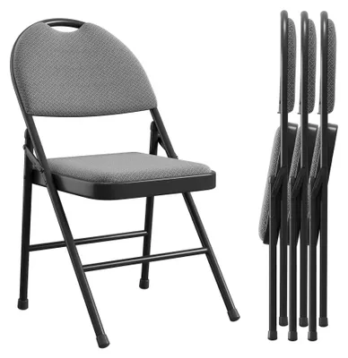 Produktbild von Klappstuhl Set - Konferenzstuhl 4er Set - Metallgestell - Gepolsterter Stoffsitz und Rückenlehne - Stapelbar - Grau