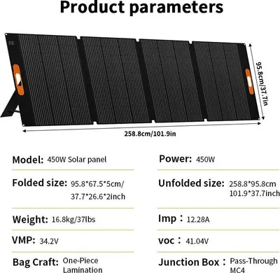 Obrázek produktu pro Solární panel, kabel 4 v 1, přenosný design, 450 W