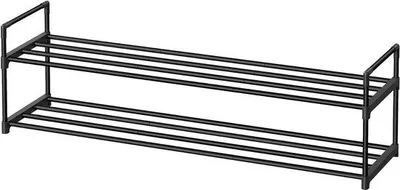 Obrázok produktu pre Dvojposchodový stojan na topánky – kovový stojan na 10–12 párov topánok – stohovateľný – 30 x 116 x 34 cm – čierny