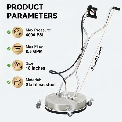 Image de Nettoyeur haute pression - Nettoyeur de surfaces - 46 cm - En acier inoxydable - Jusqu'à 4000 PSI - 4 rouleaux - 3 buses de pulvérisation - Pour béton et allées
