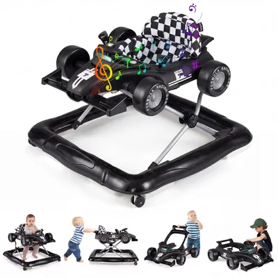 Productafbeelding van COSTWAY 4-in-1 Loopauto, loopfiets met verstelbare hoogte in 3 standen, voorzien van zitting, stuur en muziekdoos, loopauto met wielen voor baby's van 6-18 maanden