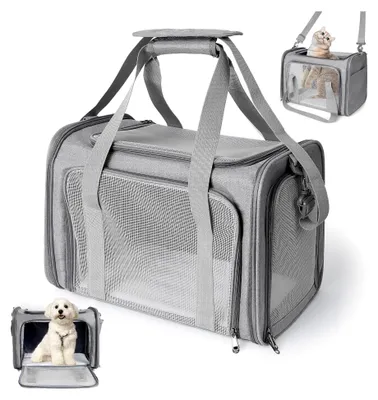 Produktbild von Transporttasche für Katzen und Hunde, faltbar, mit verstellbarem Schultergurt, Tragfähigkeit 3-6 kg, für mittelgroße und kleine Haustiere im Flugzeug
