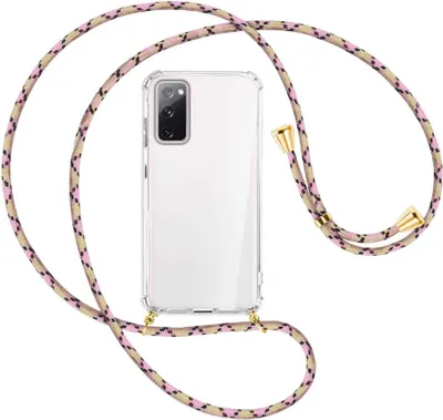 Produktbild von Handykette Backcover-Schutzhülle mit Band (Metall goldfarben) für Samsung Galaxy S20 FE / Lite - rosa Karo