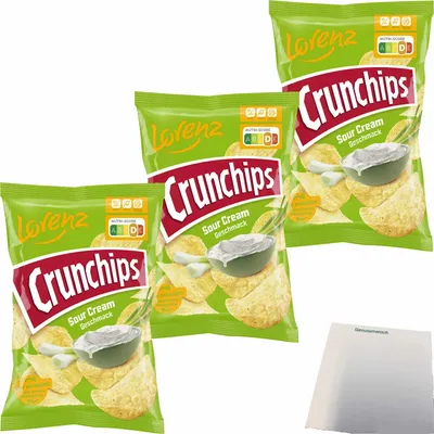 Produktbild von Lorenz Crunchips Sour Cream 3er Pack (3x150g Packung) + usy Block