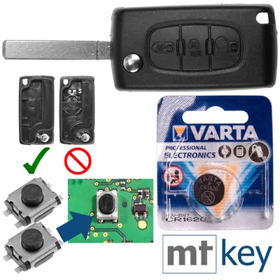 Produktbild von Repair Reparatur Satz Autoschlüssel Funk Fernbedienung Austausch Gehäuse mit 3 Tasten + VA2 Rohling + Batterie kompatibel mit Citroen C6 I Peugeot 307 I