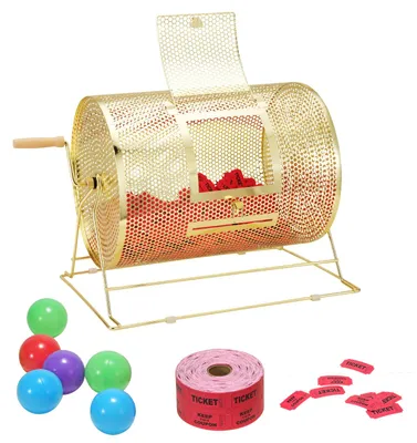 Immagine prodotto di VEVOR tamburo per lotterie Glückskind capacità 5000 biglietti o 300 palline della lotteria, gabbia professionale per lotterie in metallo, giradischi per lotterie, scatola per biglietti per giochi di lotteria Golden