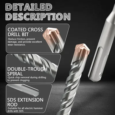 Zdjęcie produktu dla Zestaw wierteł SDS Plus 7-elementowy, 6 do 16 mm, długość 210 mm, do betonu