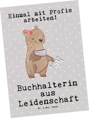 Produktbild von Mr. & Mrs. Panda Postkarte Buchhalterin Leidenschaft - Grau Pastell - Geschenk, Buchhalter, Beruf, Postkarten, Spruch, Ansichtskarten, Grußkarte, Ansichtskarte, Witzig