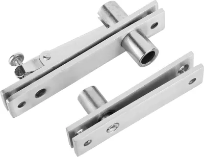 Two stainless steel door pivot hinges are shown against a white background.