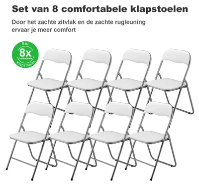 Produktbild von BARDI 8er-Set Klappstühle – Faltbarer Stuhl – Komfortabel & Leicht – Belastbarkeit: 100 kg – Maße: 43 x 38 x 87 cm – Material: PVC – Esszimmerstuhl – Weiß