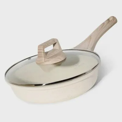 Zdjęcie produktu dla Granitowa patelnia z powłoką nieprzywierającą, 24 cm, z pokrywką, beżowa