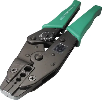 Image de Pince manuelle Transmedia ; pour connecteurs F, BNC, etc.  pour câbles RG 6, RG 58, RG 59, RG 62, SW 2