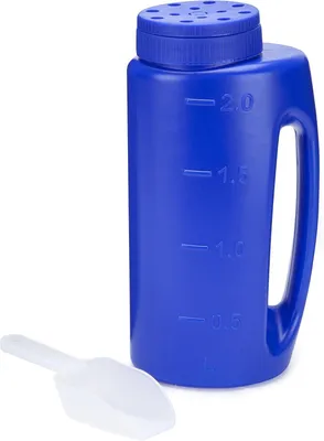 Productafbeelding van 2L handstrooier blauw – Handmatige strooier met verstelbare opening voor zaden meststoffen zout en korrels – Inclusief schep