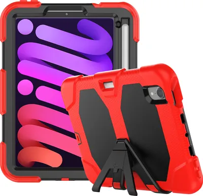 Productafbeelding van 3-in-1 beschermhoes, schermbeschermer en statief voor de Apple iPad Mini 6 (2021), 6e generatie. Hybride hoes, outdoor tas, geschikt voor 8,3 inch
