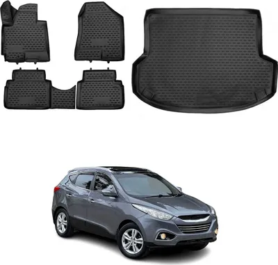 Obrázok produktu pre Sada podlahových rohoží a vložiek do kufra pre Hyundai ix35 2010-2015 gumové TPE čierne 5x