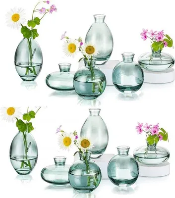 Produktbild von Famanu Mini-Vasen Set 12 Stück - Grüne Glasvasen für Tischdekoration