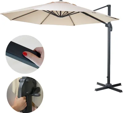 Produktbild von Gastronomie-Ampelschirm HWC-A96, Sonnenschirm, rund Ø 4m Polyester/Alu 27kg  creme ohne Ständer