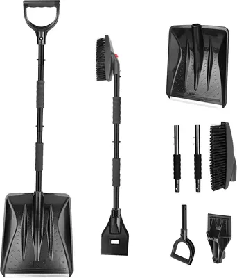 Produktbild von Schneeschaufel Mit Bürste (EIS entfernen, Schnee schaufeln), 3 in 1 Schneeschaufeln für Auto, Garten, Camping, Outdoor, Leicht, Abnehmbar
