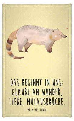 Produktbild von Mr. & Mrs. Panda Handtuch Nasenbär - Gelb Pastell - Geschenk, Gästehandtuch 30x50, Klein, Bär, Lustige Sprüche, gäste wc, Rüsselbär, Nasenbären, frottee, Frotteetuch
