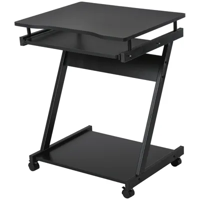 Image de HOMCOM Bureau Informatique Roulant - Bureau Mobile - Table d'ordinateur - Tablette coulissante Clavier + étagère - Noir