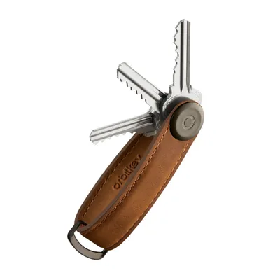 Produktbild von Orbitkey - Crazy-Horse Leder Schlüssel Organizer - Kastanienbraun mit braunen Nähten