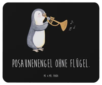 Produktbild von Mr. & Mrs. Panda Mauspad Engel Posaune - Schwarz - Geschenk, Musikerwitz, Musikinstrument, pc, Lernen, Musik, Musikerspruch, Mouse Pad, Instrument, Mousepad, Jazz