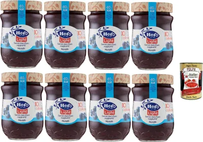 Produktbild von Hero Light Blaubeeren, Marmelade, 8 Gläser mit 280 g, Marmelade und zusätzlicher Marmelade, hochwertige Früchte, ohne Konservierungsstoffe und ohne Farbstoffe + Italian Gourmet polpa 400g
