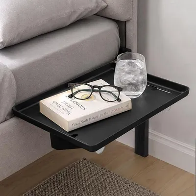 Productafbeelding van PolkaHome® Hangend nachtkastje plank, bedtafel met kabeldoorvoer, 32 x 23,5 cm, zwart