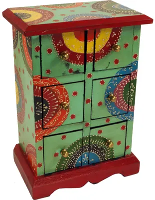 Produktbild von Kleines Apothekerschränkchen, Schmuckkästchen, Handbemaltes Schubfachschränkchen - Modell 10, Mehrfarbig, Holz, 26*18*11 cm, Dosen, Boxen & Schatullen