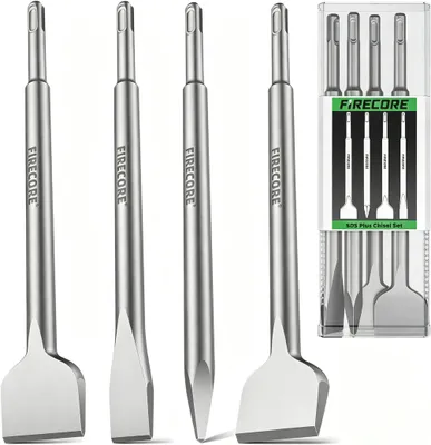 Produktbild von SDS-Meißel-Set, 4-teilig, für Schlagbohrmaschinen, bestehend aus: Flachmeißel, Fliesenmeißel und Spitzmeißel